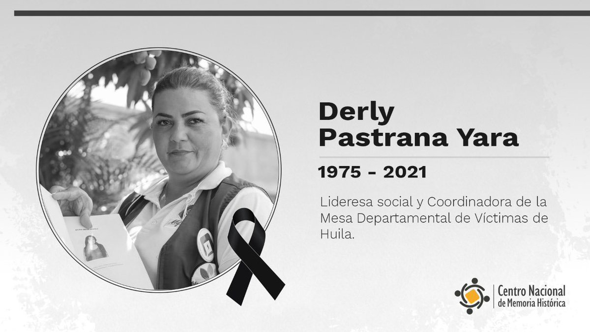 Tras un ataque armado en Neiva, y luego de luchar por su vida durante semanas, recibimos la triste noticia de la muerte de Derly Pastrana, representante de víctimas y defensora de DD.HH. Expresamos nuestras sinceras condolencias a sus familiares y amigos