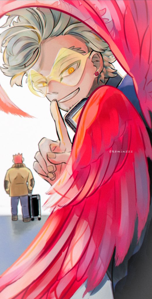 hawks (boku no hero academia) multiple boys 2boys male focus blonde hair wings shushing finger to mouth  illustration images