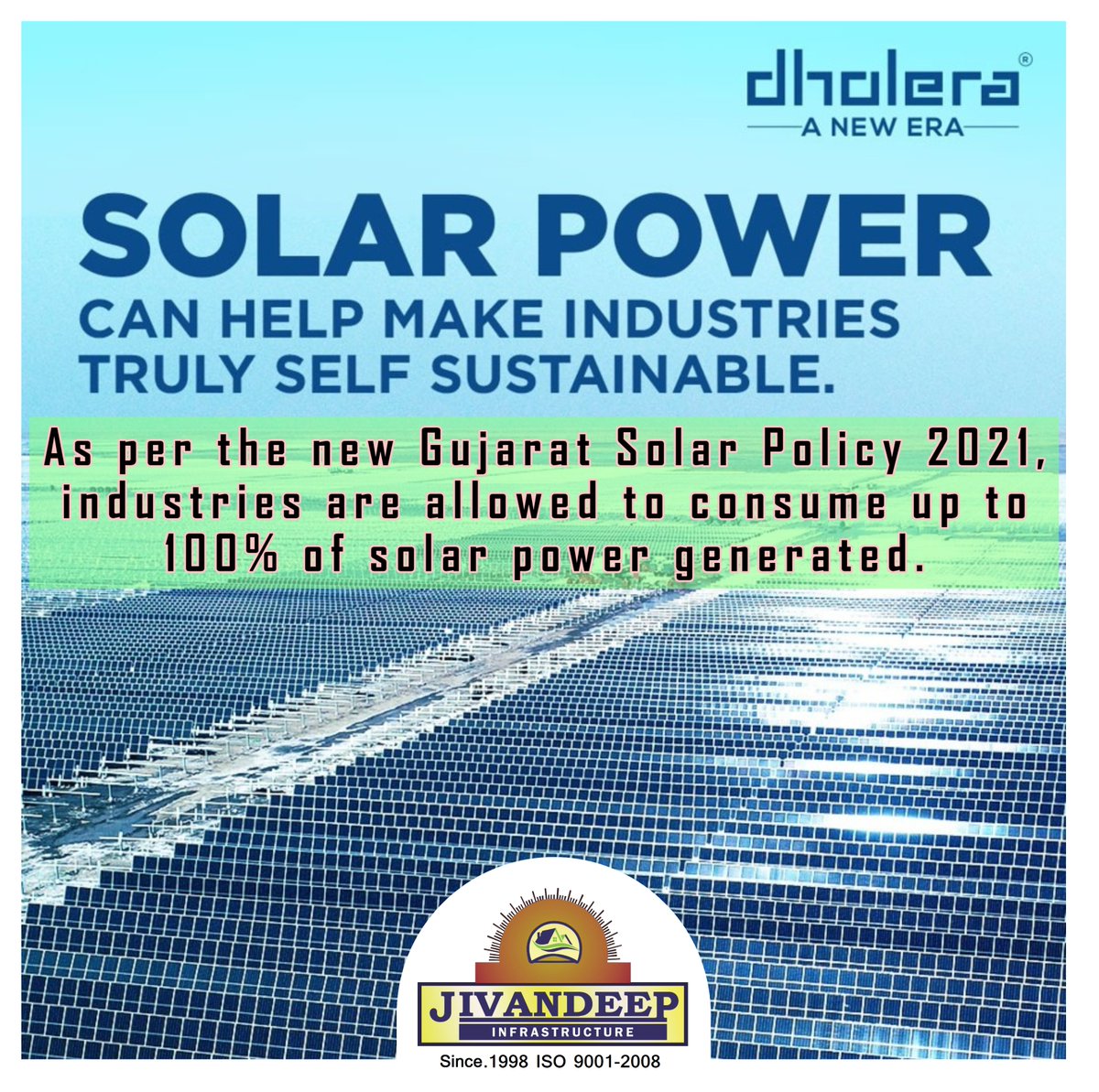 jivandeepinfra's tweet photo. As per the new Gujarat Solar Policy 2021,
industries are allowed to consume up to
100% of solar power generated.
Call us @ 0261 2485599 / +91 9825143524
#ExclusiveSolarEnergy #ThinkSmartThinkDholera #dholeranaland #dholerainvestment #dholeranews #dholeraplots #abcdbuilding https://t.co/JOAAIjgQEV