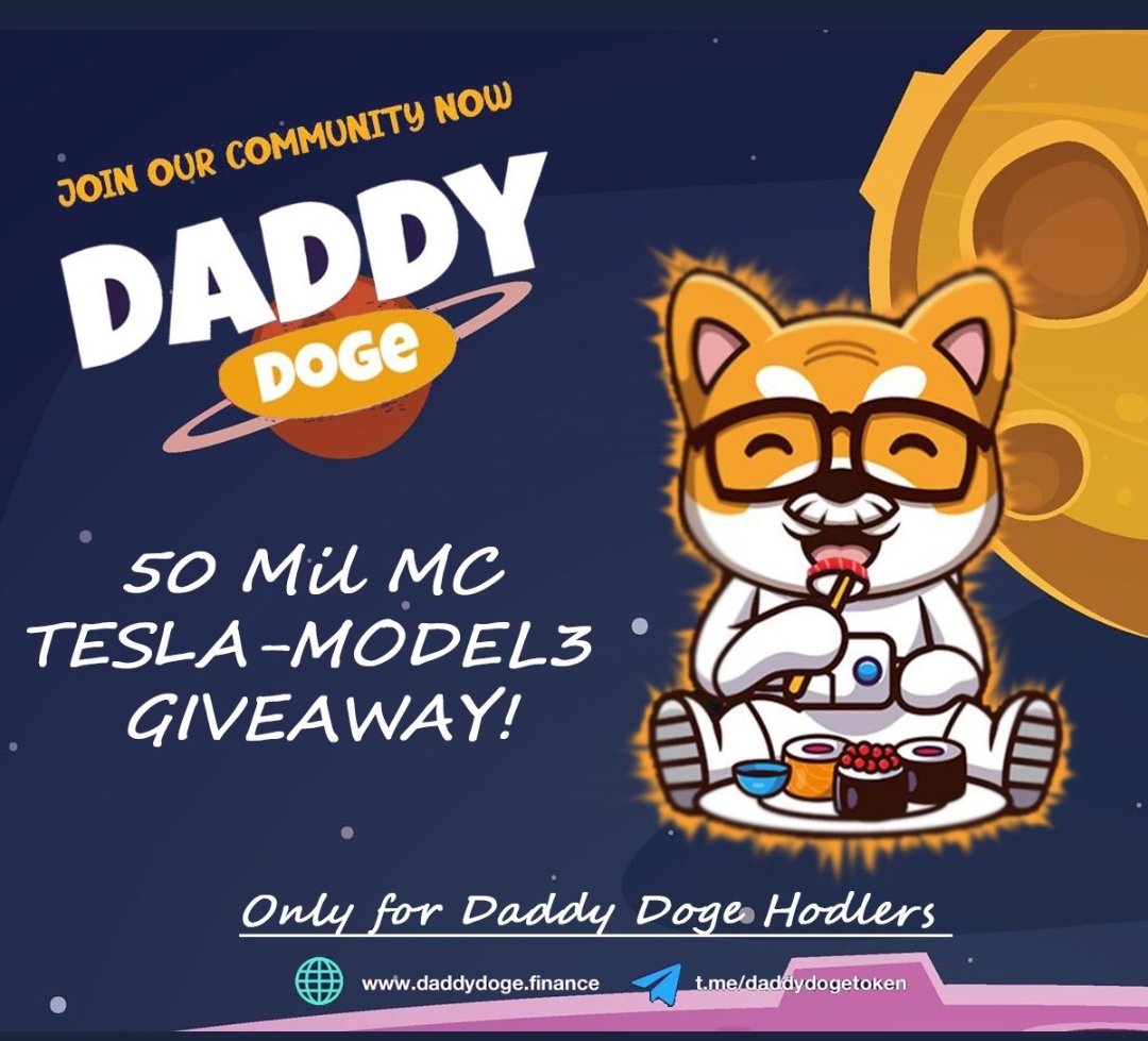 .<a href="/DaddyDOGEtoken/">Daddy Doge Coin</a> 💎🆙⬆️

🚀 10000 Telegram members
🚀 14000 Holders
🚀 Under 2 days old
🚀 Listed on an exchange
🚀 BitMart SOON! 
🚀 <a href="/Tesla/">Tesla</a> giveaway at 50mil

daddydoge.finance

0x7ccE94C0B2C8aE7661f02544E62178377Fe8cF92

t.me/daddydogetoken