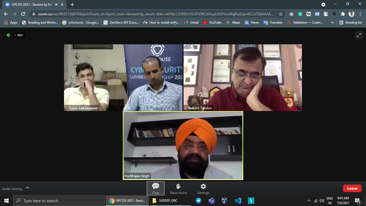SudeepLamsoge's tweet photo. #GPCSSI #internship Today's Session,
The Grate session by @HarbhajanSingh @gurgaonpolice
thank you for guiding us to live happily in our life and how to focus on goals.
@tandonrakshit sir thank you for arranging this wonderful session.
#cybersecurity #infosec https://t.co/5OedtBFU0F