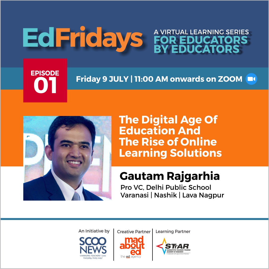 Education is moving into the digital age.
Join Mr. Gautam Rajgarhia to discuss the rise of digital education &amp; online learning solutions. 
Join this exciting session hosted by Scoo News on 9th July 2021 at 11:00 a.m.
Register Now at: bit.ly/edfridays-spea…
<a href="/GRajgarhia/">Gautam Rajgarhia</a> <a href="/ScooNews/">ScooNews</a>