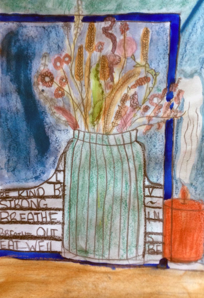 hampton_high's tweet photo. Some beautiful work done by our Y7 students. They set up dynamic compositions and used colour alongside purposeful and accurate sketching to really bring their still life to life! 

Well done to Lola, Daisy and Leo whose work can be see here. https://t.co/KbBlIQPuVZ