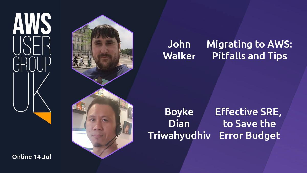 Less than one week to go for our next online event on the 14 July. We have 2 great talks from <a href="/zz9/">John Walker</a> &amp; <a href="/mboi_coy/">mboi coy</a> - you can check out their talks here meetup.com/AWSUGUK/events… #aws #awsuguk #devops #SRE #cloudcomputing