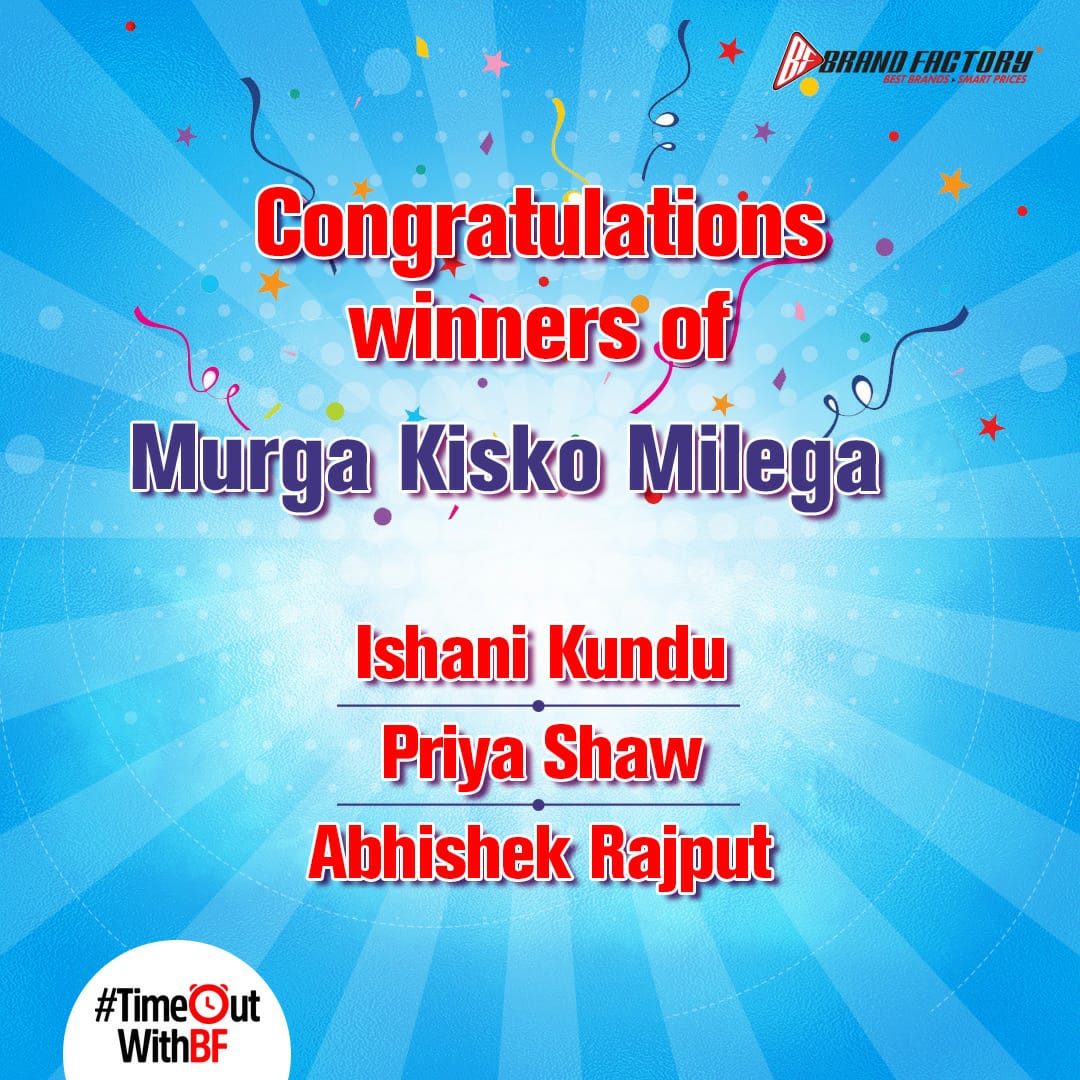 BrandFactoryIND's tweet image. And the winners for #TimeOutWithBF contest are......

Special thanks to everyone who participated in this contest and congratulations to everyone who has their name on the winners list. 

#FindTheRoute #winnerannouncement #Winner #ContestWinners #Brandfactory #Discounts365Days
