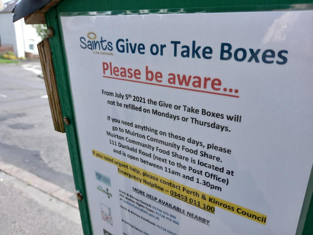 Peter Barrett (@cllrpeterbarret) on Twitter photo If your local Give or Take #gotbox is low on supplies please help top it up or if you need food and want to help reduce food waste head along to the Muirton Community Foodshare 111 Dunkeld Rd next to the post office <a href="/InchNorth/">North Inch Muirton Community Council</a> <a href="/Northmuirtoncc/">North Muirton Community Council</a> <a href="/Letham4All/">Letham4All</a> <a href="/Saints_Trust/">Saints in the Community</a> If your local Give or Take #gotbox is low on supplies please help top it up or if you need food and want to help reduce food waste head along to the Muirton Community Foodshare 111 Dunkeld Rd next to the post office <a href="/InchNorth/">North Inch Muirton Community Council</a> <a href="/Northmuirtoncc/">North Muirton Community Council</a> <a href="/Letham4All/">Letham4All</a> <a href="/Saints_Trust/">Saints in the Community</a>