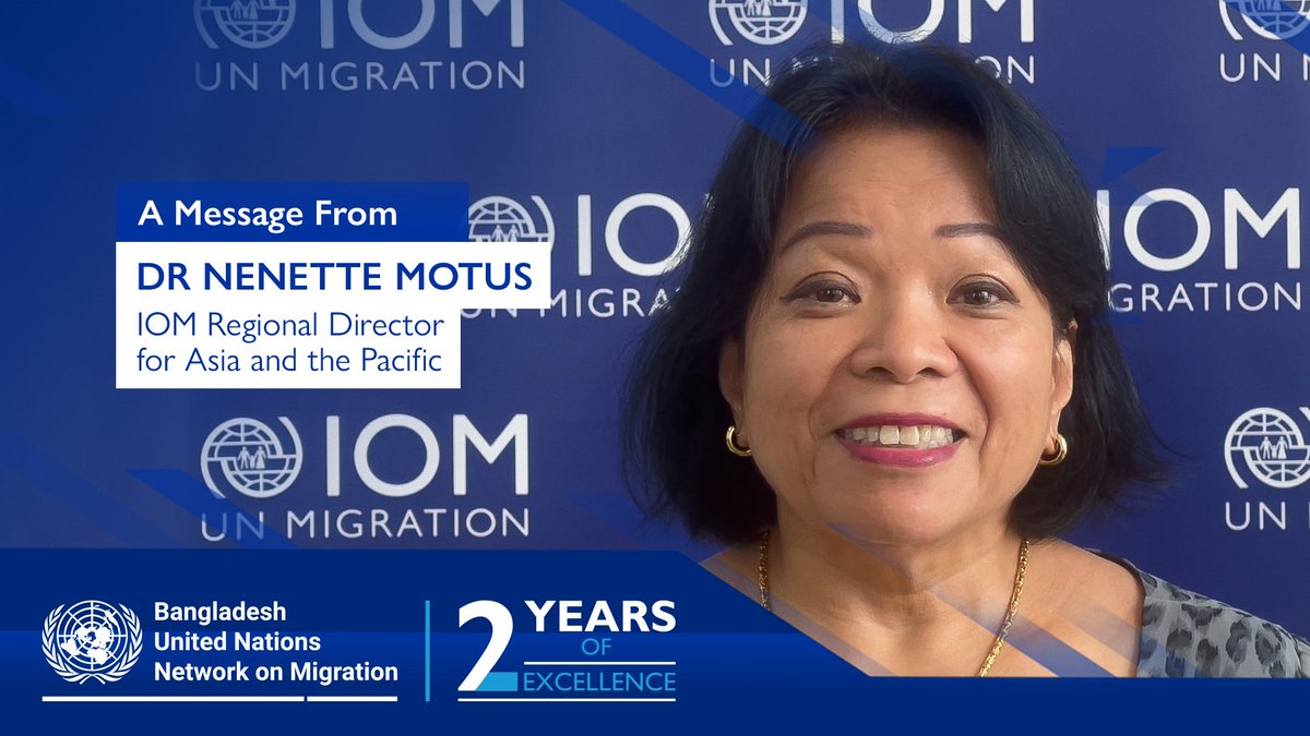 IOMBangladesh's tweet photo. "🇧🇩 has established itself as a leading proponent of the #GCM, setting up the first @UNMigNetwork at national level. It has been gratifying to witness the growth of the Network since its inception.” - @NenetteMotus, Regional Director, @IOMAsiaPacific.

📽️https://t.co/7bBxzwSqvA https://t.co/aa2KXoztFh
