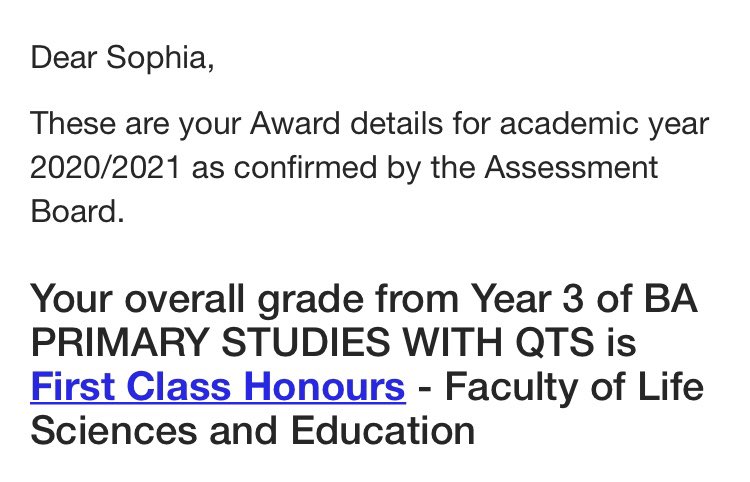 MissMulcaster's tweet photo. It’s officially results day and I am over the moon! What an amazing journey. Thank you so much @BAPrimaryUSW 🎓❤️ #uswy3 https://t.co/dJ9s6cmRiz