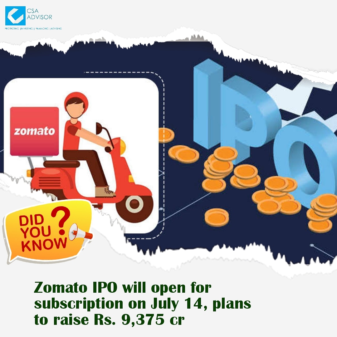 csa_advisor's tweet photo. Zomato Ltd has set the offer price for its initial public offering at ₹72-76 a share. Earlier, the firm said that its issue will open for subscription on 14 July and close on 16 July.

#csaadvisor #csamanagementconsultantprivatelimited #zomato #IPO #InitialPublicOffering #share https://t.co/sM5YMuBGto