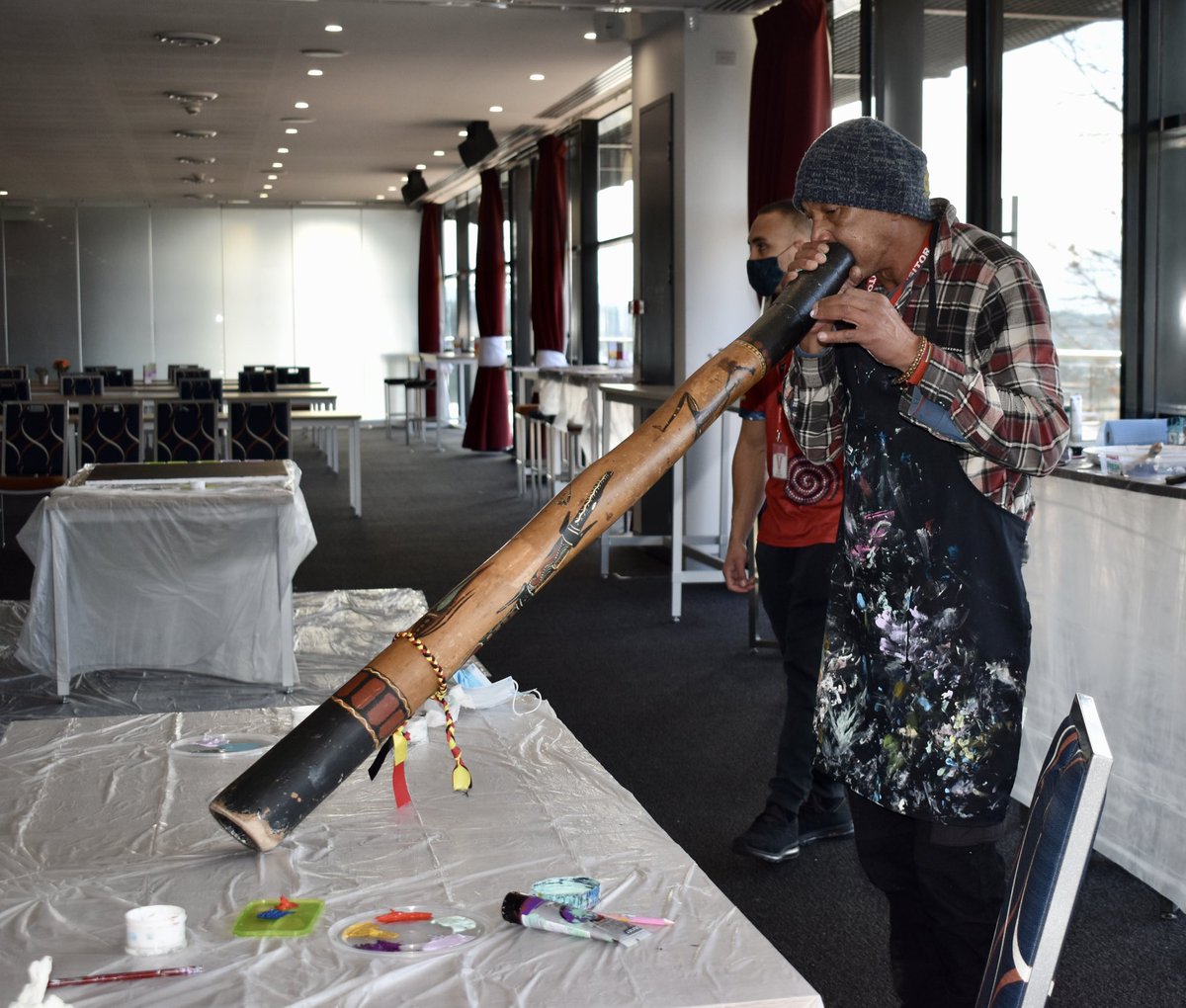 ADC_Australia's tweet image. Awesome to host Yidinji artist Greg Joseph at our #NAIDOC2021 celebrations. Staff were keen to get hands on with traditional painting techniques, and to contribute to Arts@ADC initiatives | #ForTheFutureWeLearn