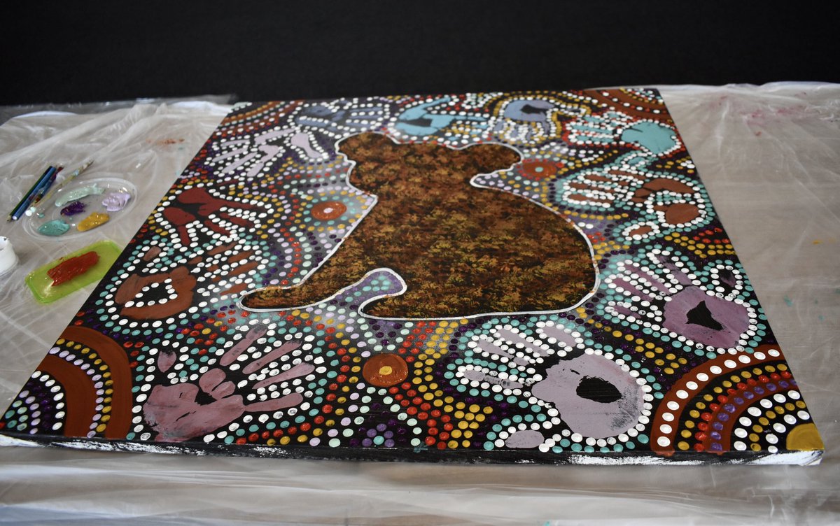 ADC_Australia's tweet image. Awesome to host Yidinji artist Greg Joseph at our #NAIDOC2021 celebrations. Staff were keen to get hands on with traditional painting techniques, and to contribute to Arts@ADC initiatives | #ForTheFutureWeLearn