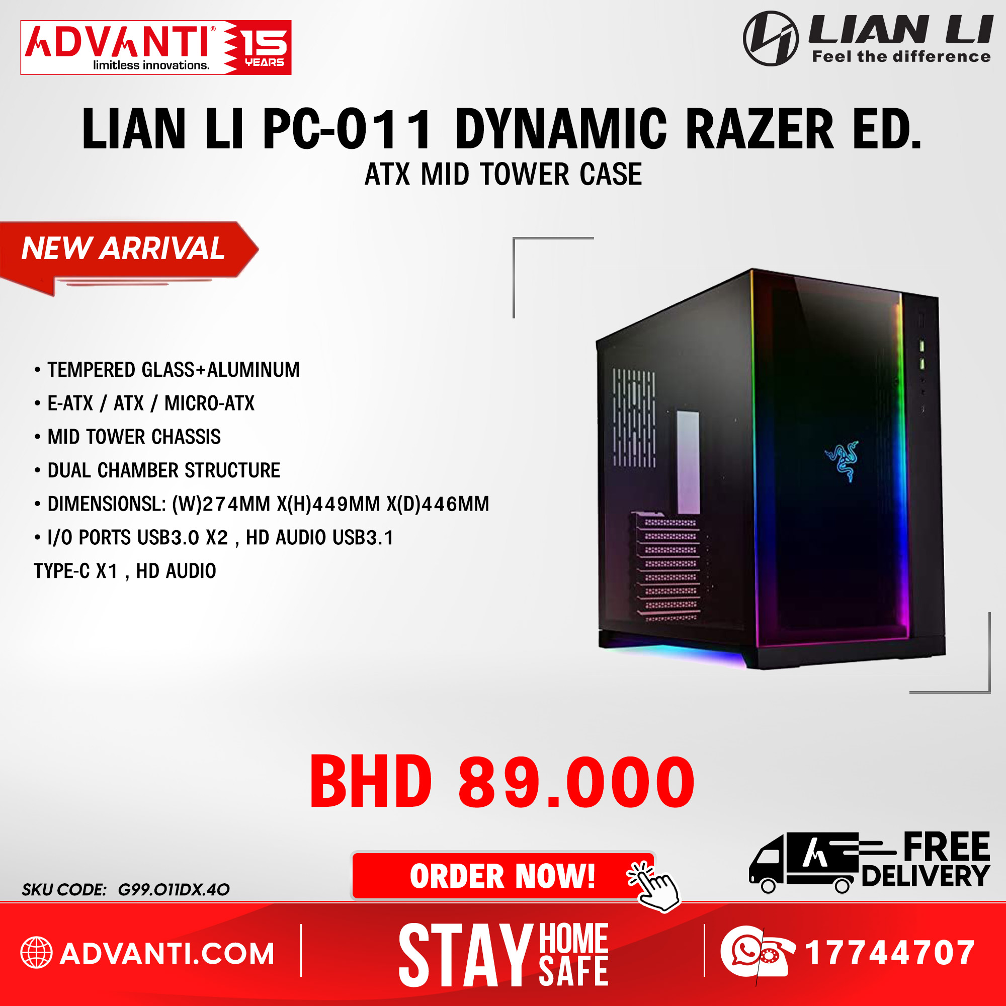 Advanti Bahrain Atx Mid Tower Case Lian Li Pc O11 Dynamic Razer Edition Price Bhd 000 Vat Inclusive For Orders T Co Ubj4ixujvu Free Delivery Advantibahrain