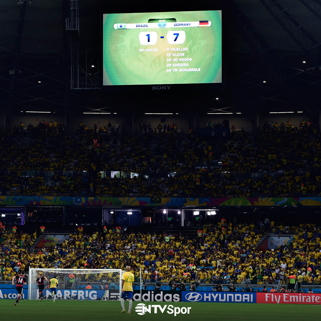 ntvspor's tweet image. 📆 7 yıl önce bugün 

 🇩🇪 Almanya, Brezilya'ya gol oldu yağdı 😱 

⚽ T. Müller 11'
⚽ M. Klose 23'
⚽ T. Kroos 24', 26'
⚽ S. Khedira 29'
⚽ A. Schürrle 69', 79'

 #WorldCup2014