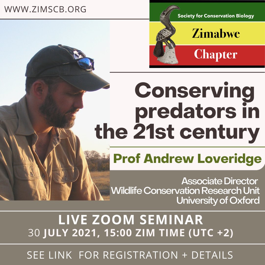 Zimbabwe SCB (@scbzimbabwe) on Twitter photo Next Zim Conservation Live! will be with Prof Andrew Loveridge of <a href="/WildCRU_Ox/">WildCRU, Oxford</a> on Friday 30 July at 3pm Zim time. Visit zimscb.org/seminars to register! Next Zim Conservation Live! will be with Prof Andrew Loveridge of <a href="/WildCRU_Ox/">WildCRU, Oxford</a> on Friday 30 July at 3pm Zim time. Visit zimscb.org/seminars to register!