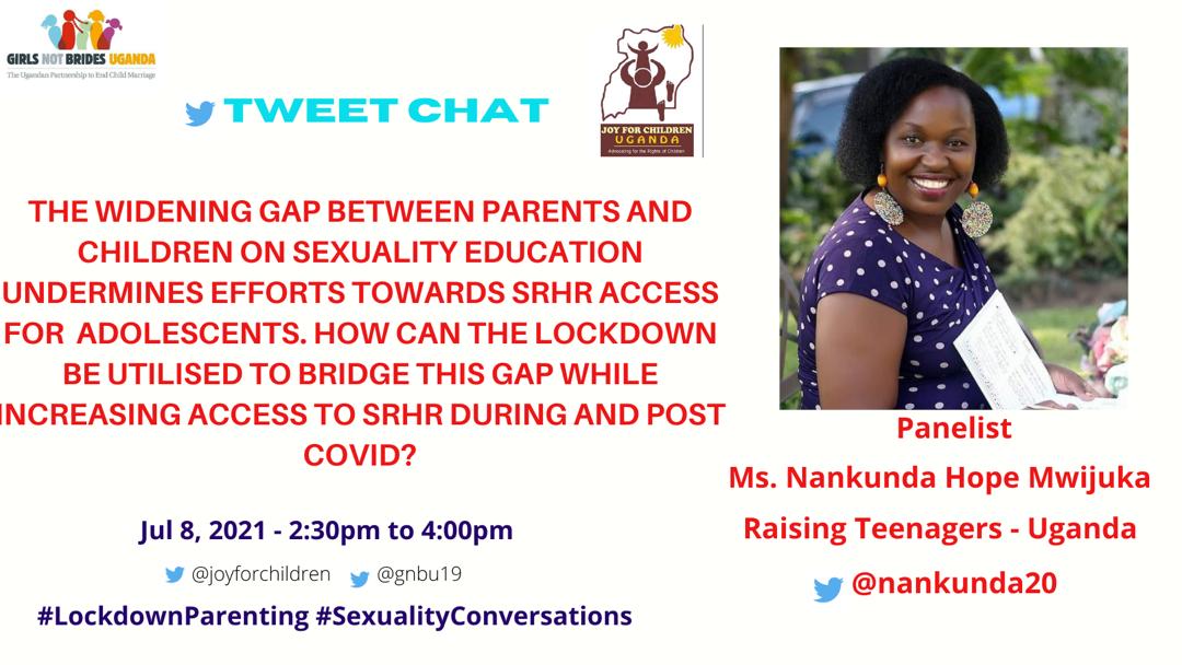 Uganda 🇺🇬 is experiencing significant Sexual & Reproductive Health challenges that have led to sexual exploitation, early marriages & GBV. Today we join our partners @JOYFORCHILDREN & @GNBU19 to interrogate the causes of this widened gap in lockdowns. #LockdownParenting