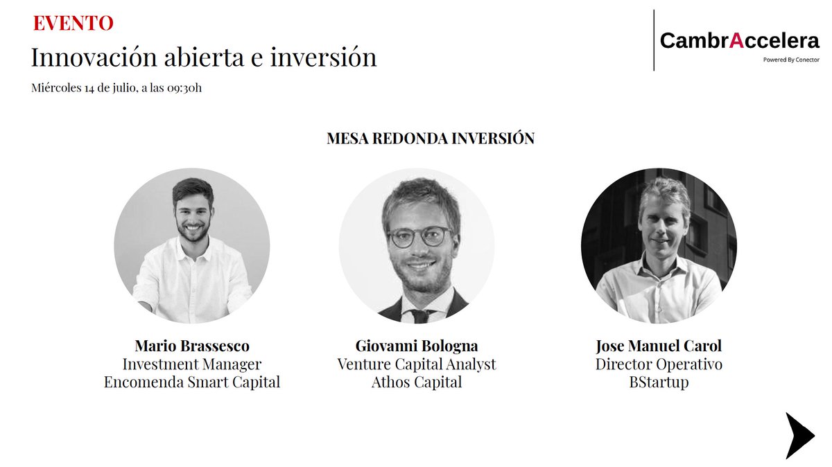 📢 No te pierdas los ponentes confirmados para el primer evento de #CambrAccelera: Innovación abierta e inversión, con la <a href="/CambraSabadell/">Cambra Sabadell</a>. 

📅 Miércoles 14 de julio
⏰ 09:30h

📝Inscríbete gratuitamente aquí:
zoom.us/webinar/regist…