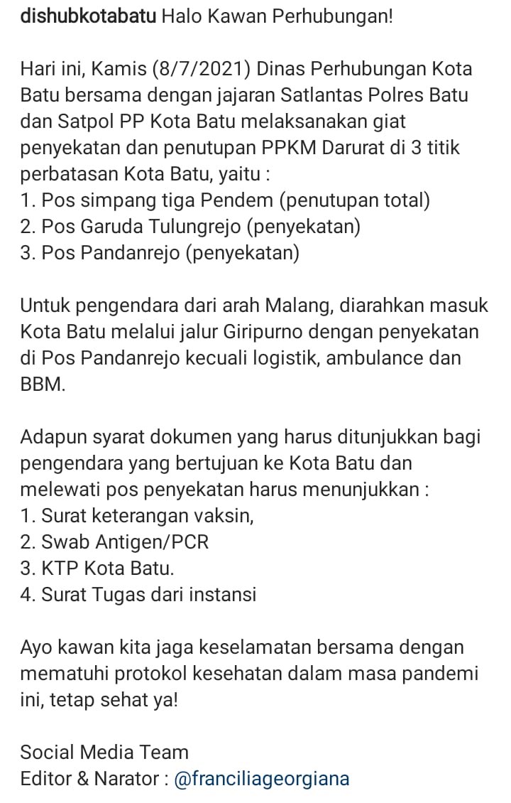 Batu_TV's tweet photo. Info dari @Dishubbatu cc: @infomalang https://t.co/6cnZOQljOZ