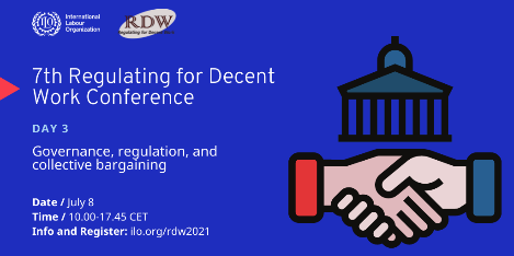 #RDW2021 Day 3: Governance, Regulation and Collective Bargaining. Looking forward to our session on #COVID19 and regulatory institutions. @Silvia_FM_ #OSH @F_B_Teixeira #DomesticWork @tomhunt100 #TradeUnions @DespoinaGeorg11 #PlatformWorkers. 13h CET ilo.org/rdw2021