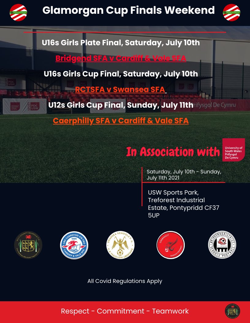 A big weekend of cup finals ahead, starting on Saturday at <a href="/USWSport/">USW Sport</a> 

Good luck to our U16s Girls who will play <a href="/SwanseaSFA/">Swansea Schools F.A.</a> in the Glamorgan Cup final on Saturday 

#teamrct