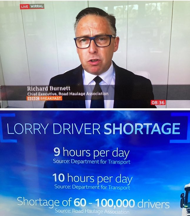 Increasing drivers’ hours is just putting pressure on an already exhausted workforce. Govt aren’t listening to us. In the short term we need access to the @ukHomeOffice #ShortageOccupationList to allow us to access a broader market. @RHARichardB <a href="/BBCBreakfast/">BBC Breakfast</a> #Drivershortage
