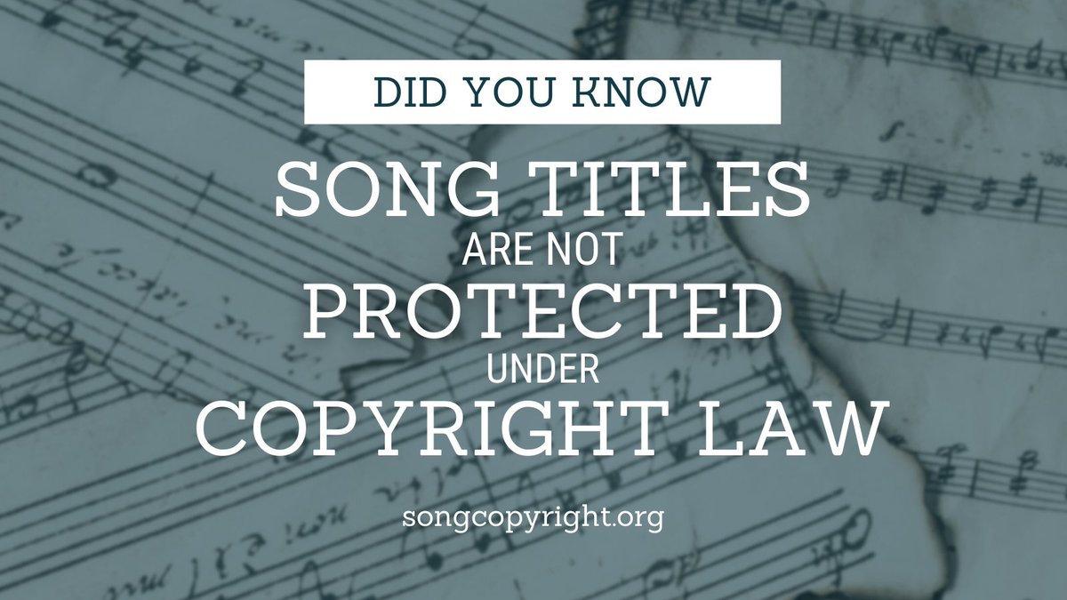 SongCopyright's tweet image. People often ask if song titles are copyright protected. The answer is no. Song titles are not protected under copyright law. Everyone is free to write and publish a song with the title "Yesterday" or "Imagine" or "My Way" for example.

songcopyright.org/copyright-law.…