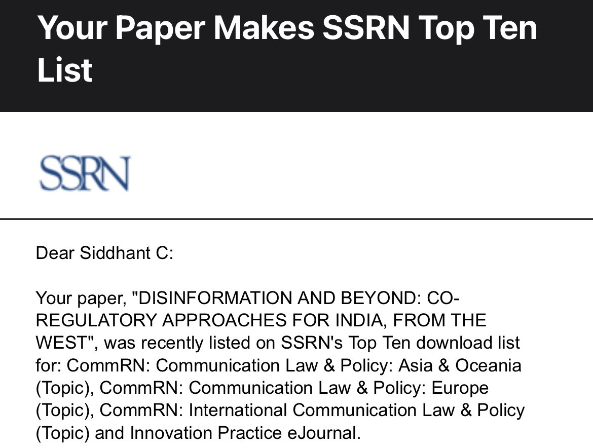 Yay, what a great way to end the week :) 
Can we really have #adaptive and #coregulatory approaches to shape #platformgovernance in India? 
Read on 👉 papers.ssrn.com/sol3/papers.cf…