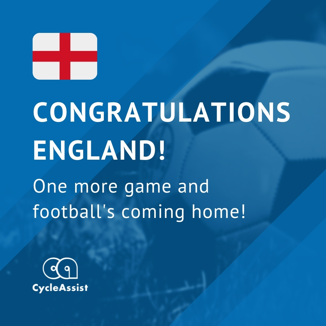 cycleassistuk's tweet photo. #ItsComingHome! Well done England. We can't wait for Sunday! https://t.co/B8Tc4PY6I5