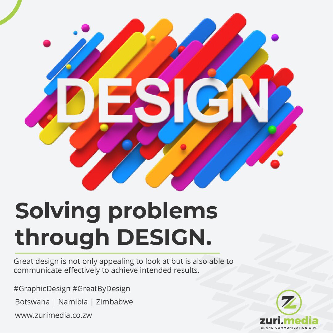 zurimediazw's tweet photo. Great design is not only appealing to look at but is also able to achieve intended results solve business problems. In need of great design? Give us a call on 0777342532
#graphicdesign #greatbydesign #smallbusiness #marketing #branding #advertising #onlinemarketing #vrzmb https://t.co/e8hBb3gKNi