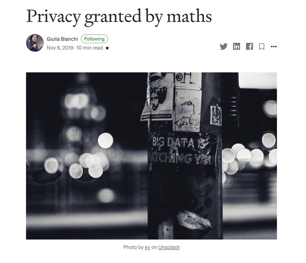 [🌞 #FridayWiMLDSPaper] 

"Privacy granted by maths" by Giulia Bianchi (<a href="/Giuliabianchl/">Giulia Bianchi</a>) bit.ly/3dxjV5S 

#WiMLDSParis #WiMLDS #WomeninTech