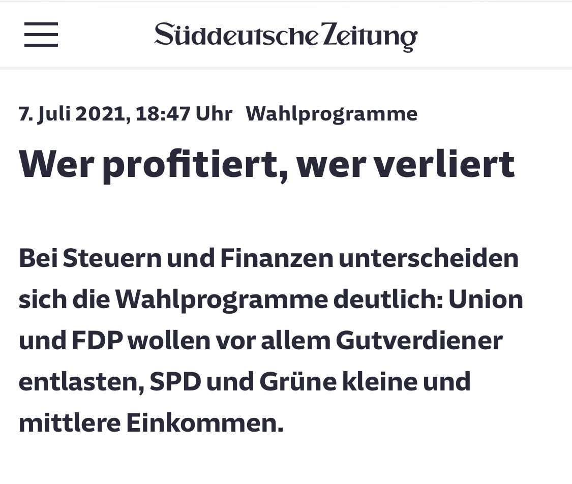 sven_kindler's tweet photo. „Während SPD, Grüne und Linke vor allem kleine und mittlere Einkommen besserstellen möchten, planen CDU/CSU und FDP das größte Finanzplus für Gutverdiener. Setzten sich Union und Liberale durch, würde die Kluft zwischen Arm und Reich weiter anwachsen.“

https://t.co/jDwrbioVEj https://t.co/NNpMFQozwc
