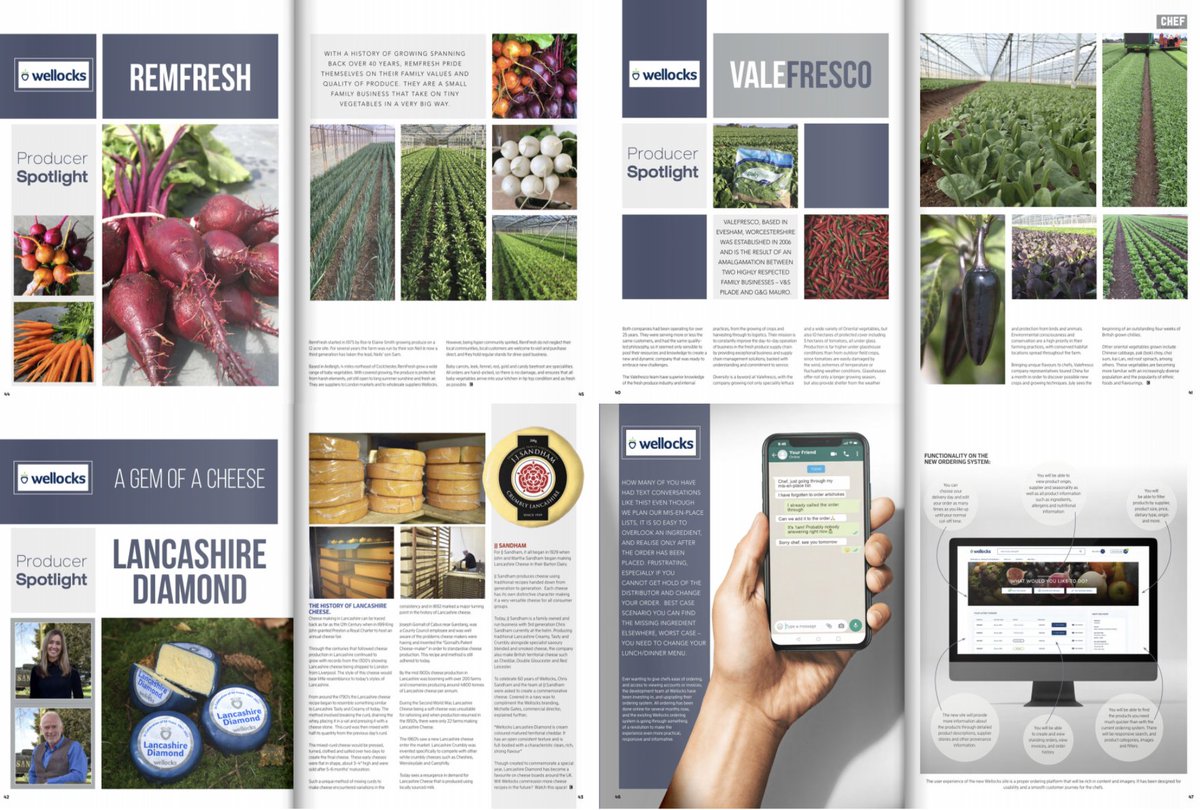 This month's @chefpublishing features three of our fantastic producers in the spotlight including; Remfresh, @SandhamCheese who produce our Lancashire Diamond and Valefresco in Evesham. Also, a sneak peek at our new Chef Ordering System coming soon! #wellocks #strongertogether