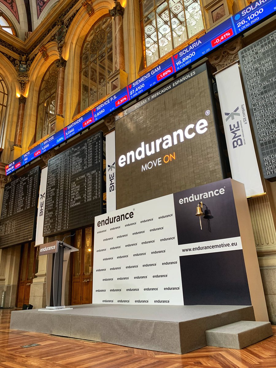 BolsaBME's tweet photo. 🔔 #BMEGrowth recibe a @EnduranceMotive en el Palacio de la Bolsa de Madrid ¡Todo listo!

Sigue el #ToquedeCampana a las 12:00h en directo a través de nuestro perfil. 
#ElValordeCotizar #OPV #bolsa 🔋 https://t.co/v9pdQ1v9ye