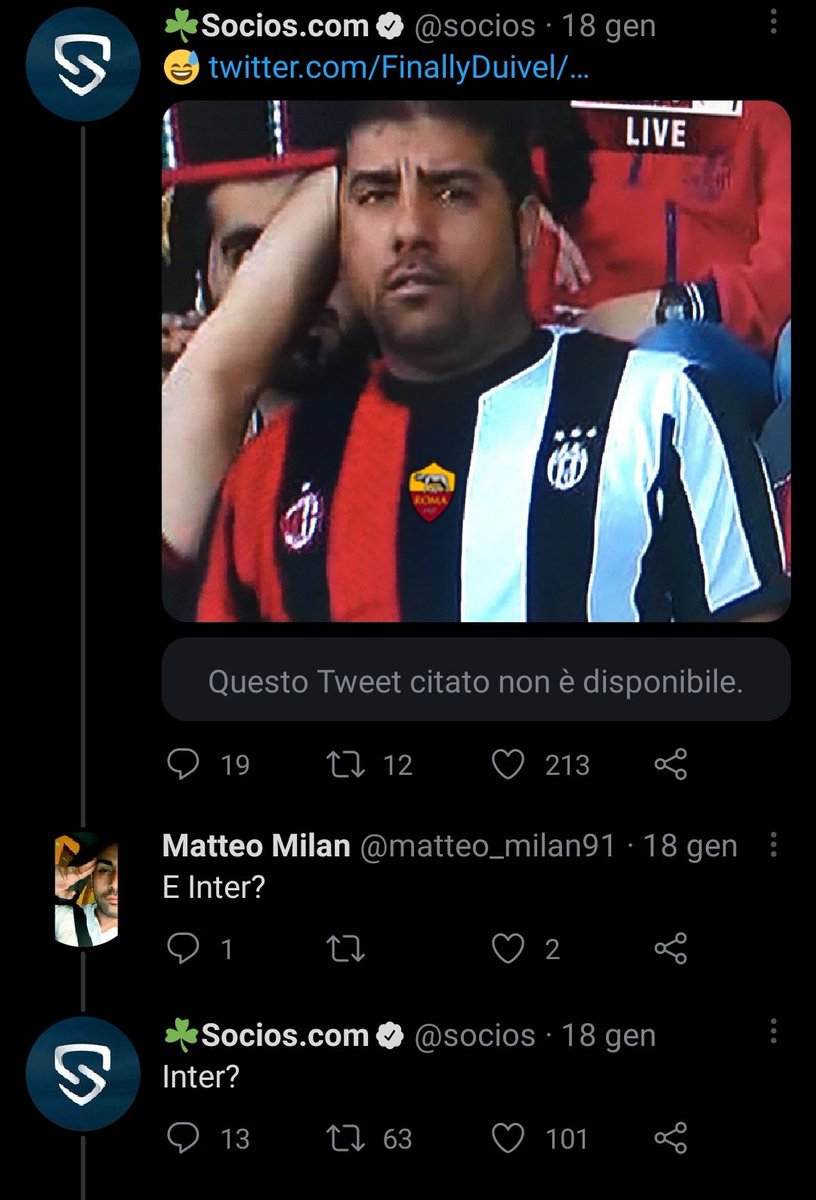 lucio6's tweet photo. @socios complimenti per essere diventati il nuovo main sponsor dell'@Inter.
Anche se forse avreste dovuto essere più veloci a cancellare i vecchi tweet.
#inter #socios #twitter #mainsponsoridicolo #pagliacci #suningout #sociosout https://t.co/OCvbYKEEPD