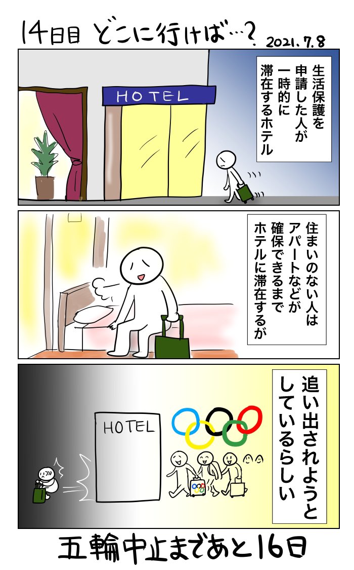 #30日で中止になる東京五輪 
14日目 どこに行けば… 