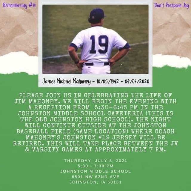🚨 🚨 🚨 GAMEDAY 🚨 🚨 🚨 
JV Varsity DH starting at 5:00. It’s senior night and we will be retiring hall of fame coach Jim Mahoney’s number!!!