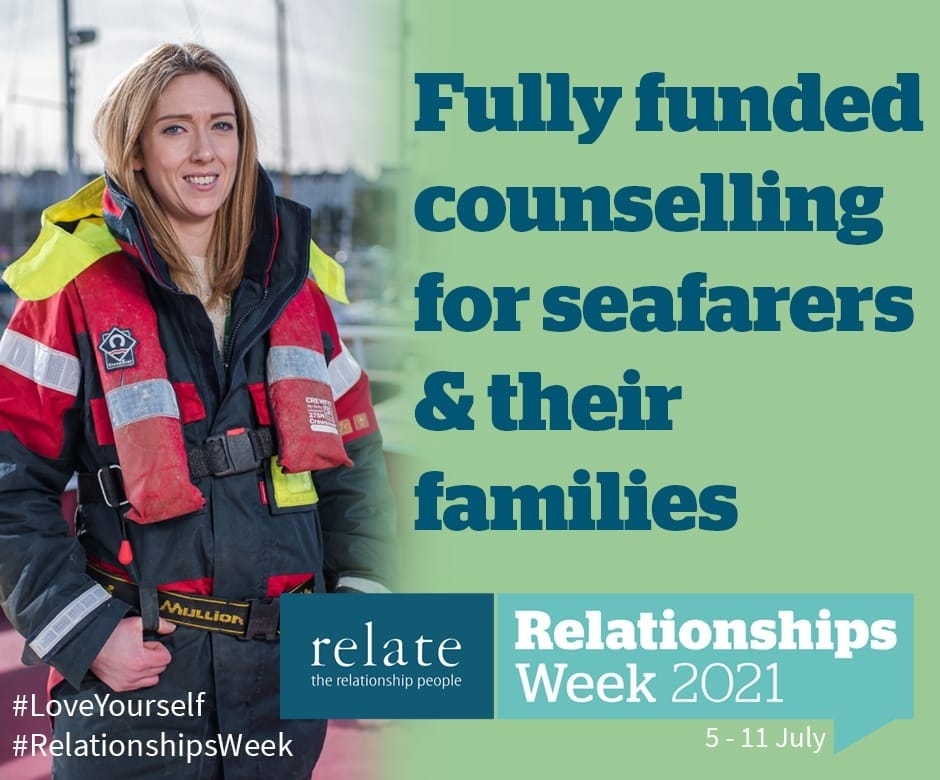 Relate is a charity providing relationship support throughout the UK, and are there to support fishermen and their families. 

If you are a Fisherman, and you or your family could benefit from fully funded counselling, please get in touch  <a href="/Relate_charity/">Relate</a> #relate #hereforyou