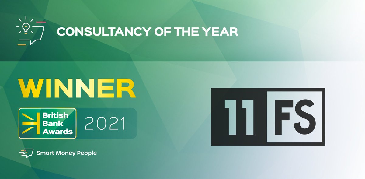 BritBankAwards's tweet photo. CONGRATULATIONS 🎉
The @BritBankAwards ‘Consultancy of the Year Award 2021’ winner 🏆 is @11FS, retaining their title for the 3rd year in a row!
#BBA2021 #Awards #CustomerDecided https://t.co/niVc4QP0qK