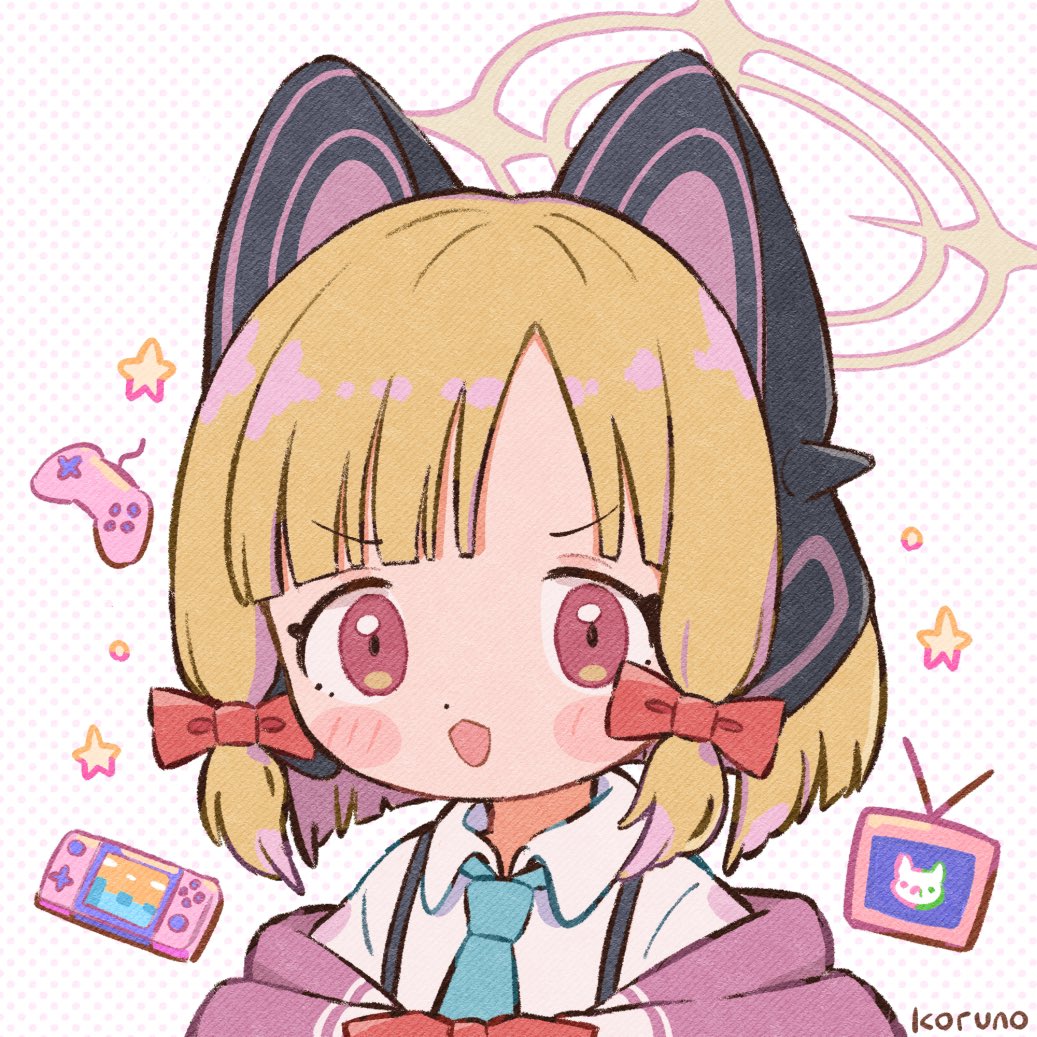 momoi (blue archive) 1girl solo blonde hair halo animal ears headphones necktie  illustration images