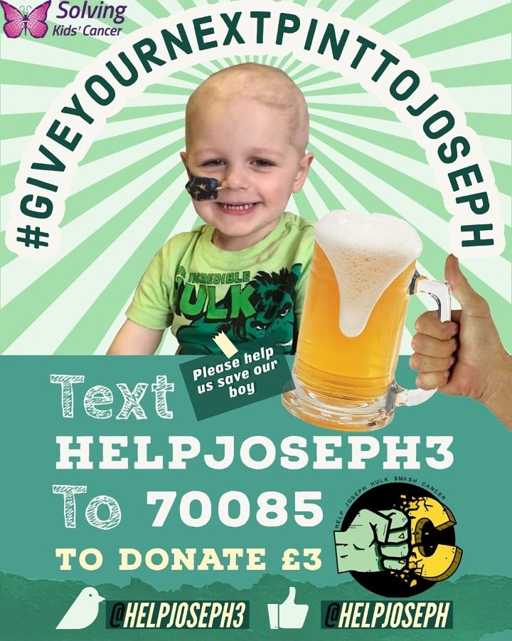josephssmileuk's tweet image. We need your help!!!
Can you help us to get the #GiveYourNextPintToJoseph campaign into as many pubs and restaurants as possible?? Please forward, tag and share with as many people as possible and help us save our boy.
Thank you so much 💚 
#helpjosephhulksmashcancer