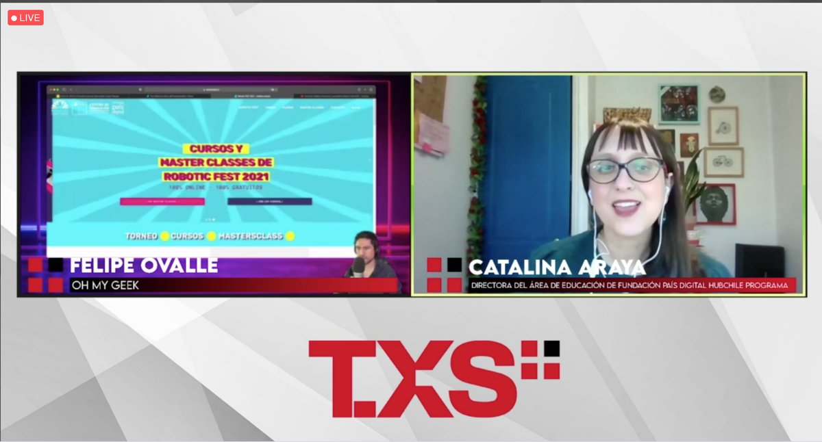 fpaisdigital's tweet image. 📻 Ayer la Directora de Educación de Fundación País Digital (@fpaisdigital), Catalina Araya, estuvo en @txsradio junto a @FelipeOvalle en el programa @OhMyGeek, para hablar sobre diferentes temas relacionados al Torneo #RoboticFest2021 🤖