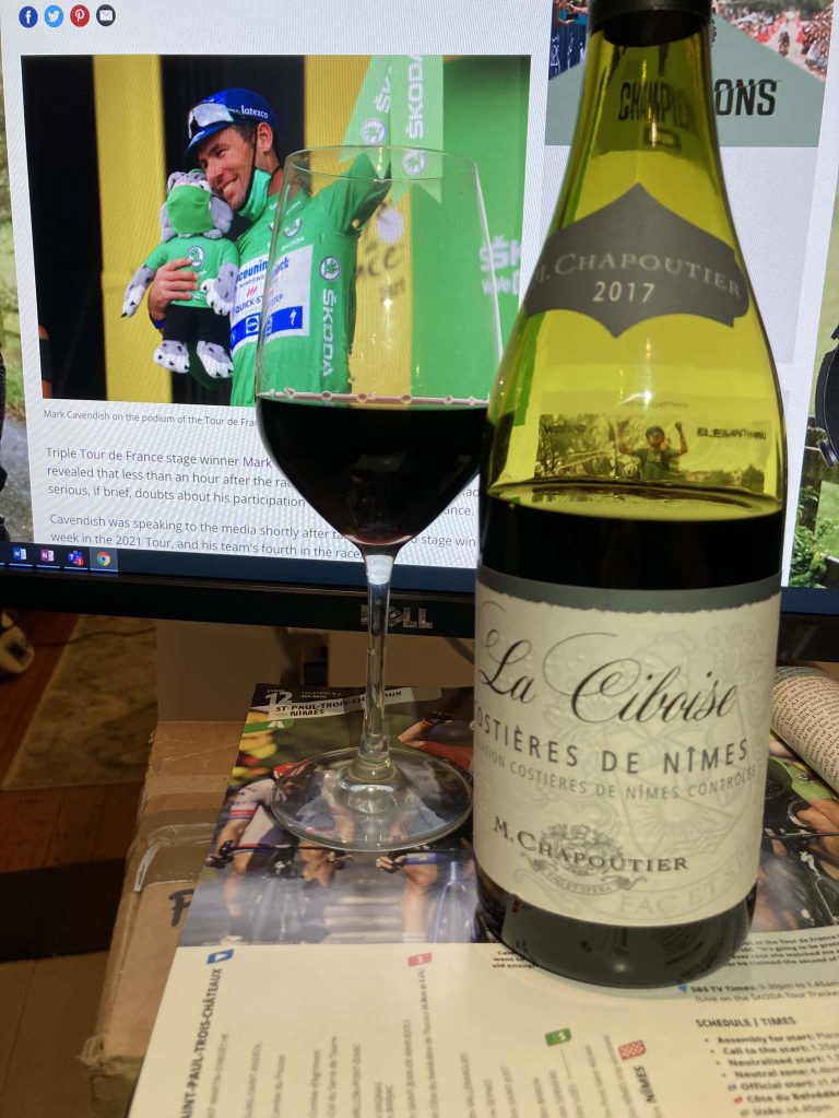 Stage 12 = #Nimes = 2017 M.Chapoutier La Ciboise Costières de Nîmes. Deep garnet, ripe blackcurrant and dark cherries, smoke, aniseed and pepper. Chewy tannins and a good length. 
#toursnacks #couchpeloton #sbstdf #tdf2021 #costieresdenimes #mchapoutier #nickswinemerchants

1m