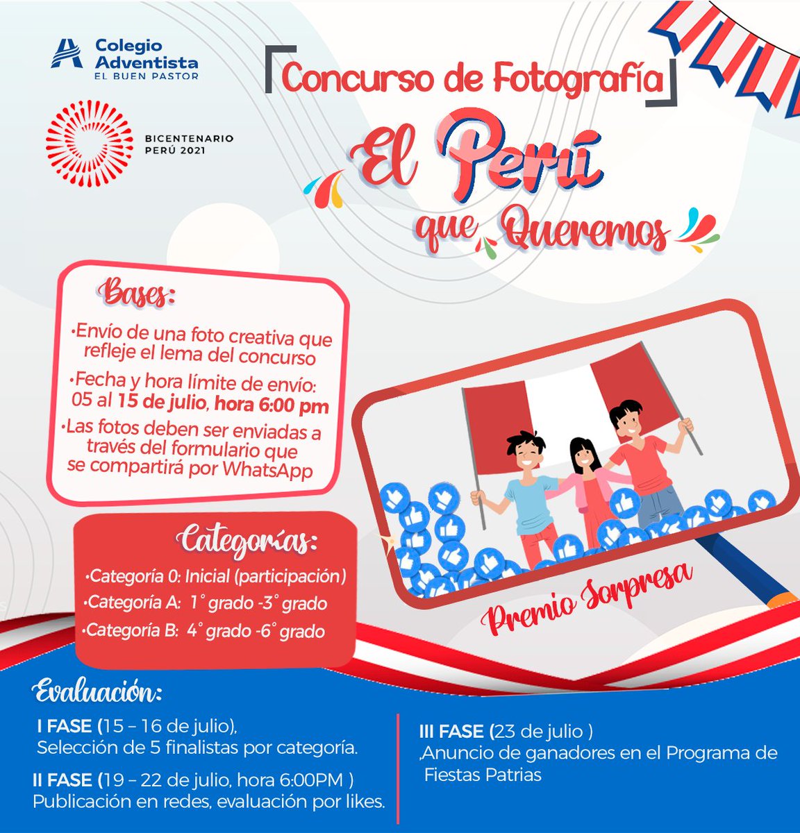 elbuenpr's tweet photo. 🔵 ¡Celebremos juntos el Bicentenario! 🇵🇪                                                                                                Participa de "El Perú que Queremos" ❤️,Concurso de Fotografía 📸 para los niveles de Inicial y Primaria. #ModoBicentenario #EducaciónAdventista https://t.co/dztvmO6fGX
