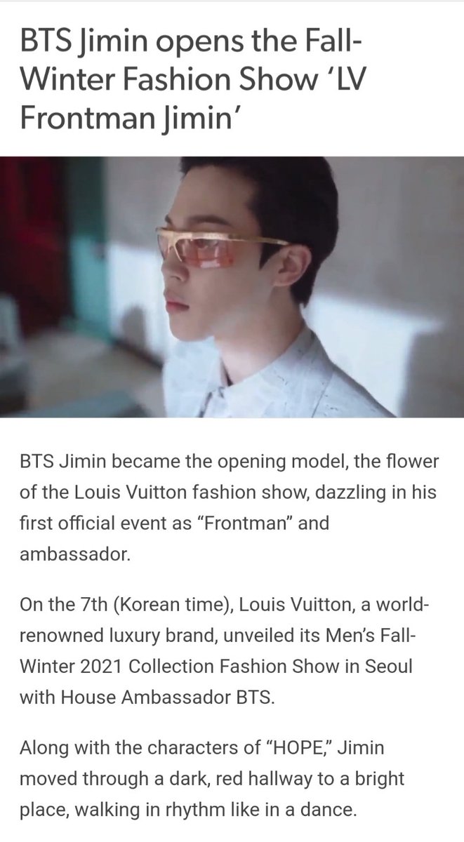 Dispatch Style posted snippets of Jimin and his suit and shades from Louis  Vuitton Men's Fall-Winter 2021 Collection on Instagram
