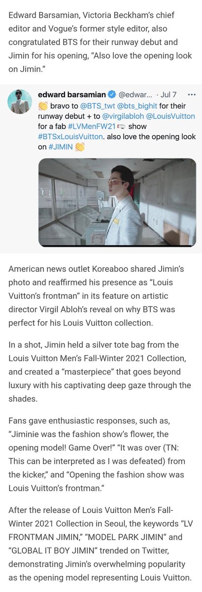 Louis Vuitton on X: #LouisVuitton Ambassador and @bts_bighit member #Jimin  shows off a silver tote bag from the collection at @ViriglAbloh's  #LVMenFW21 fashion show in Seoul. Watch now on Twitter or   #