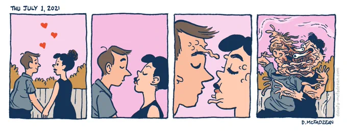 Stop me if you've heard this one because I think I've drawn it before.

#comics #comicstrips #cartooning #kisses #eightonezerofive 