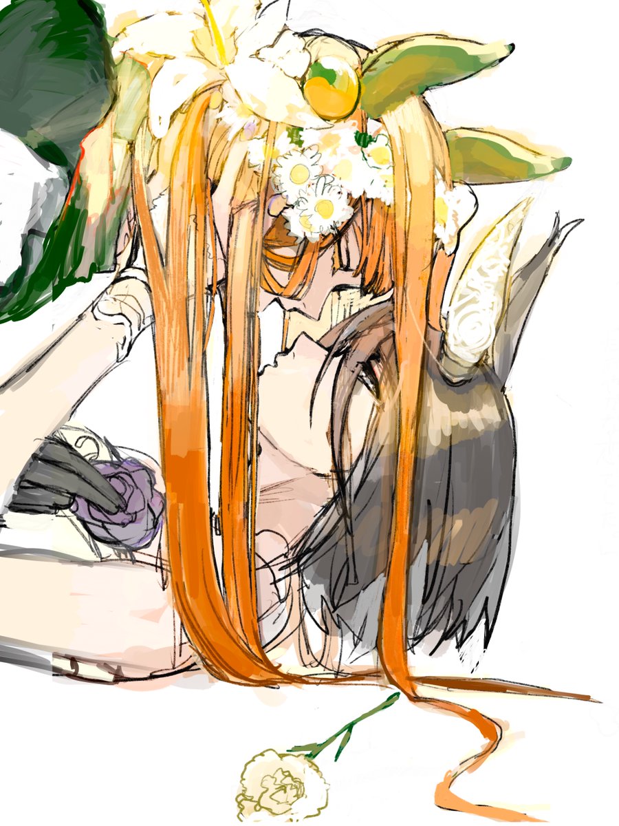 silence suzuka (umamusume) horse ears animal ears flower long hair orange hair 2girls multiple girls  illustration images