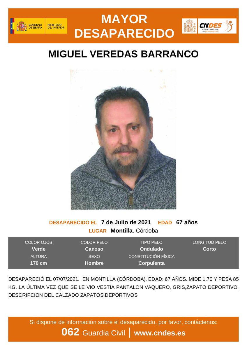 🆘#MUYURGENTE⚠️
Este es Miguel, un #mayor que ha #desaparecido en Montilla #Córdoba
 Si lo ves llama
☎062
☎091
☎112
#Colabora, tu RT es muy importante