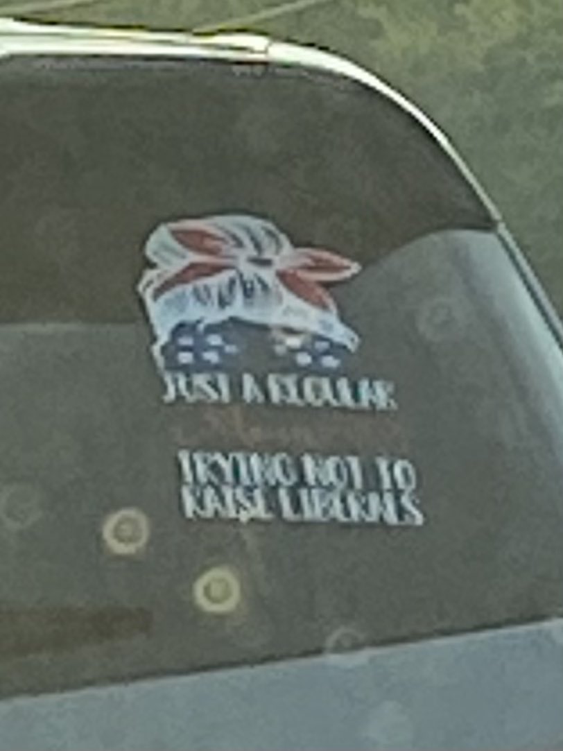 margare57562602's tweet photo. @itsJeffTiedrich Saw this going to work yesterday. It says, Just a regular mom trying not to raise liberals. Oh my…🙄 https://t.co/NO2gB5yzEi