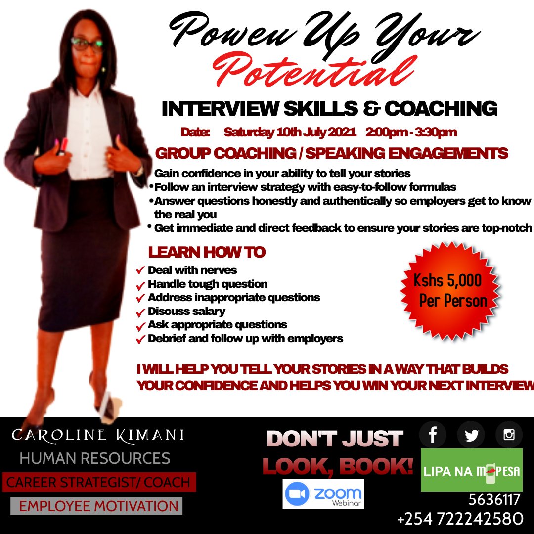 CoachCaroline2's tweet photo. I am super excited to let you know about a very special and Unique WEBINAR coming up this Saturday 10th July 2021 at 2:00pm - 3:30pm facilitated by myself - Caroline Kimani. Am a Distinguished Career Coach/ Strategist 
@kenyanjobsdaily @kenyanjobshub @JobSeekers @kenyanjobs https://t.co/l7c2zNmAvZ