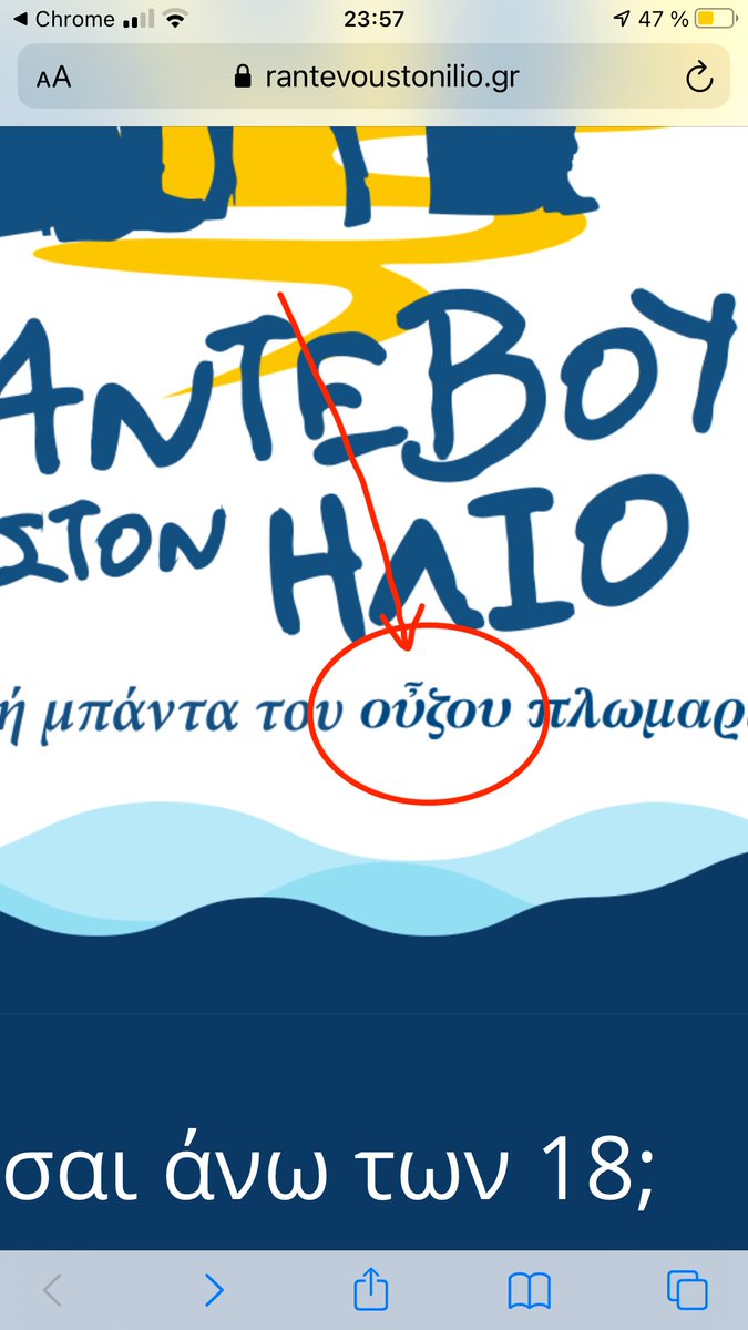 Deterioration of Greek language reached a new level: after the monotonic system we now have *fake polytonic*: a declined trademark word keeps the circumflex accent against all rules. οὖζο is normally οὔζου in the genitive, here it keeps the circumflex to be easily recognized…